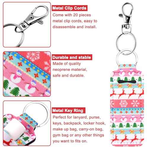 Duufin 20 Pieces Chapstick Keychain Holder Lip Balm Holder Lipstick Holder with 20 Pieces Metal Clip Cords for Purse Backpack