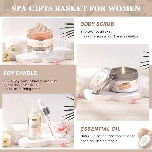 Gifts for Women Bath and Body Gift Basket Set for Women, 12 Piece Set of Coconut Home Spa Set for Self Care, Mothers Day Relaxing Bath Sets Birthday Christmas Gifts for Mom Sister Her Wife