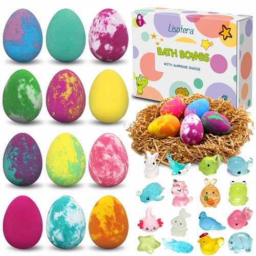 Bath Bombs for Kids with Toys Surprise Inside, Kids Bath Bombs Gift for Birthday Christmas, 12Pcs Children Bubble Bath Fizz Dino Egg Gift Set for Girls and Boys Easter Basket Stuffers