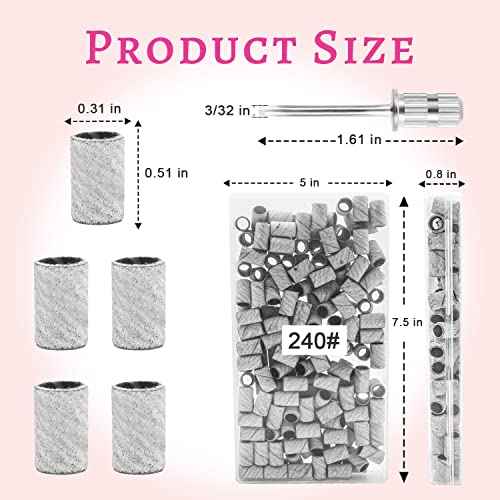 240Grit Nail Sanding Bands for Nail Drill, 100Pcs Fine Grit Nail Sanding Bands for Nail Drill with 3/32¡± Nail Sanding Bit for Natural Nail, Sanding Band for Nail Drill Set for Manicure & Pedicure