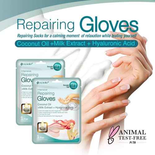 Epielle Intensive Repairing Hand Mask 6 Pairs, Deep Moisturizing Gloves for Dry, Cracked Hands, Self Care Gifts for Women, Spa Kit, Stocking Stuffers, Thanksgiving Essentials