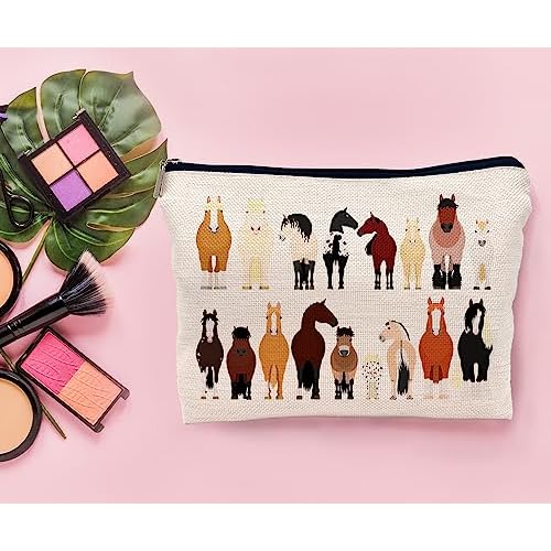 Cartoon Various Breeds Of Horses Group Makeup Bag Cosmetic Bag Zipper Pouch Toiletry Bags,Gifts For Horse Lovers Women Girls Horse Riders