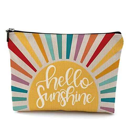 OHSUL Hello Sunshine Inspirational Makeup Bag,Boho Sun Colorful Sunshine Ray Cosmetic Bag Travel Pouch,Boho Travel Makeup Bag,Gifts for Boho Lovers Girls