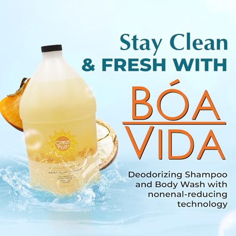 BoaVida Citrus Plus Elder Deodorizing Shampoo and Body Wash, Reduces 2-Nonenal Odor Made with Persimmon and Cupuacu Butter - With Leak-Proof Cap, 1 Gal