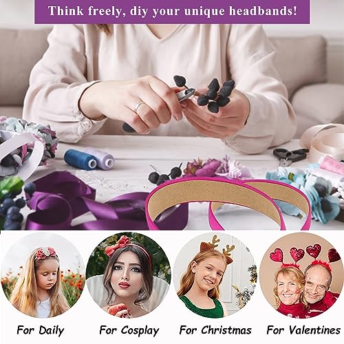 Wecoe Hot Pink Headband 1.2 Inch Wide Silk Satin Headband Women Non Slip Fashion Back to School Plain Head Band Solid Hair Band DIY Holiday Hair Accessories for Women Girls Diademas Para Mujer Gifts