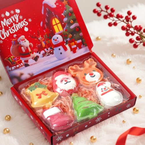 Christmas Bath Bombs for Kids & Women, Handmade Bath Bomb Gift Set of 6 Fun Shapes, Perfect Stocking Stuffers for Teen Girls & Boys, Skin Care Bathbombs as Christmas Gifts for Kids