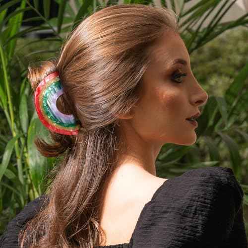 Big Rainbow Hair Claw Clip Non Slip 3.5inch Acrylic Acetate 90's Strong Hold Jaw Barrettes Cute for Women Girls Thin Thick Hair Accessory Rainbow Pride Parade Valentine¡¯s Gifts