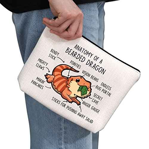 G2TUP Bearded Dragon Lover Gift Anatomy Of A Bearded Dragon Makeup Bag Bearded Dragon Mom Cosmetic Bag Bearded Dragon owner Gift Zipper Travel Bag (Anatomy Of A Bearded Dragon White Bag)