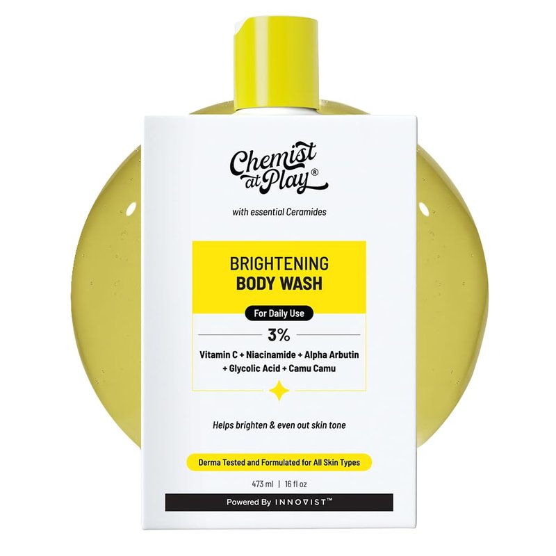 Chemist at Play Brightening Body Wash | Glowing Skin Vitamin C Bodywash | Helps to Reduce Fades Dark Spots, Evens out Skin Tone | Alpha Arbutin | 30X Vitamin C | For Women & Men | 15.9 Fl oz