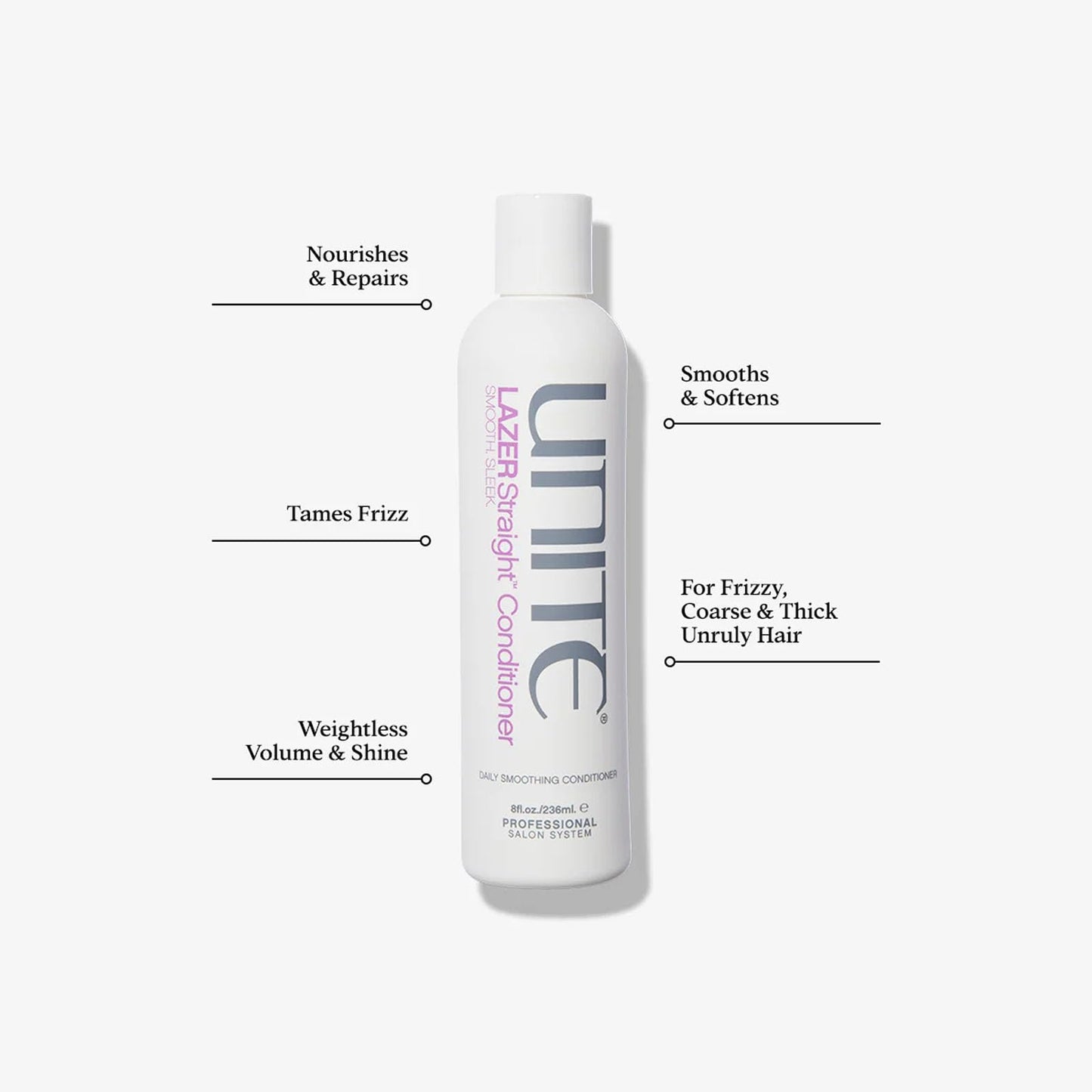 UNITE Hair – LAZER Straight Shampoo & Conditioner – Smooths, Softens & Controls Frizz – Humidity Protection – 10 Fl Oz & 8 Fl Oz
