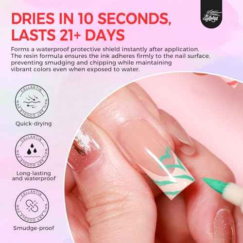 6 Colors Nail Art Pens Set, 3D Nail Polish Pens Quick-Drying Acrylic Paint Markers, Dotting Liner Brush for DIY Nail Design, Home & Salon Manicure Tools