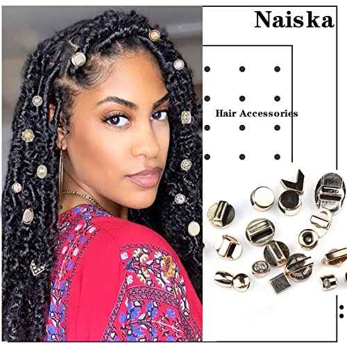 NAISKA 19PCS Rhinestone Hair Beads for Braid Gold Loc Dreadlocks Accessories Shiny Crystal Rhinestones Hair Braid Beads Pearl Hair Cuffs Hair Jewelry DIY Braids Accessories