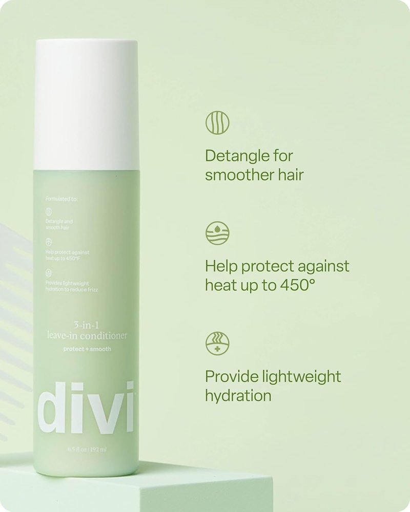 Divi 3-in-1 Leave-In Conditioner Spray - Detangler & Heat Protectant for Frizz Control & Shine, Lightweight Moisturizer - For All Hair Types - 6.5 Fl Oz