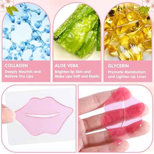 60 PCS Lip Mask,Collagen Crystal Lip Mask,Lip Mask Sheet,Lip Masks for Dry Lips,Lip Gel Masks,Pink Lip Care Pads,Anti Aging & Anti Chapped Lip Patches,Remove Dead Skin,Plump Your Lips