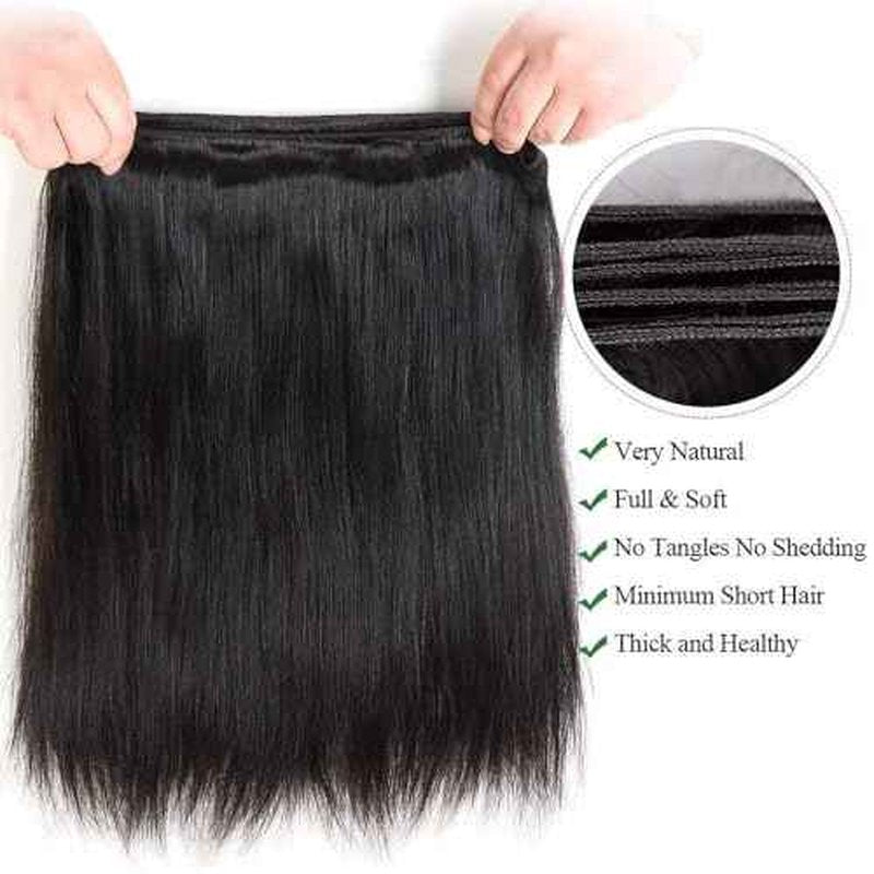 Straight Bundles with Closure Human Hair 24 26 28+20 Inch Brazilian Human Hair 3 Bundle with 4x4 HD Lace Closure Free Part 10A Grade 100% Unprocessed Virgin Hair Straight Bundles Natural Color