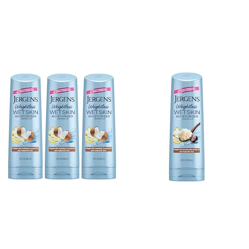 Jergens Wet Skin Body Moisturizer With Coconut Oil, In Shower Lotion For Dry Skin 10 Fl Oz & Wet Skin Body Moisturizer with Shea Butter Oil, Pure Shea Butter In Shower Lotion