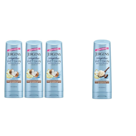 Jergens Wet Skin Body Moisturizer With Coconut Oil, In Shower Lotion For Dry Skin 10 Fl Oz & Wet Skin Body Moisturizer with Shea Butter Oil, Pure Shea Butter In Shower Lotion