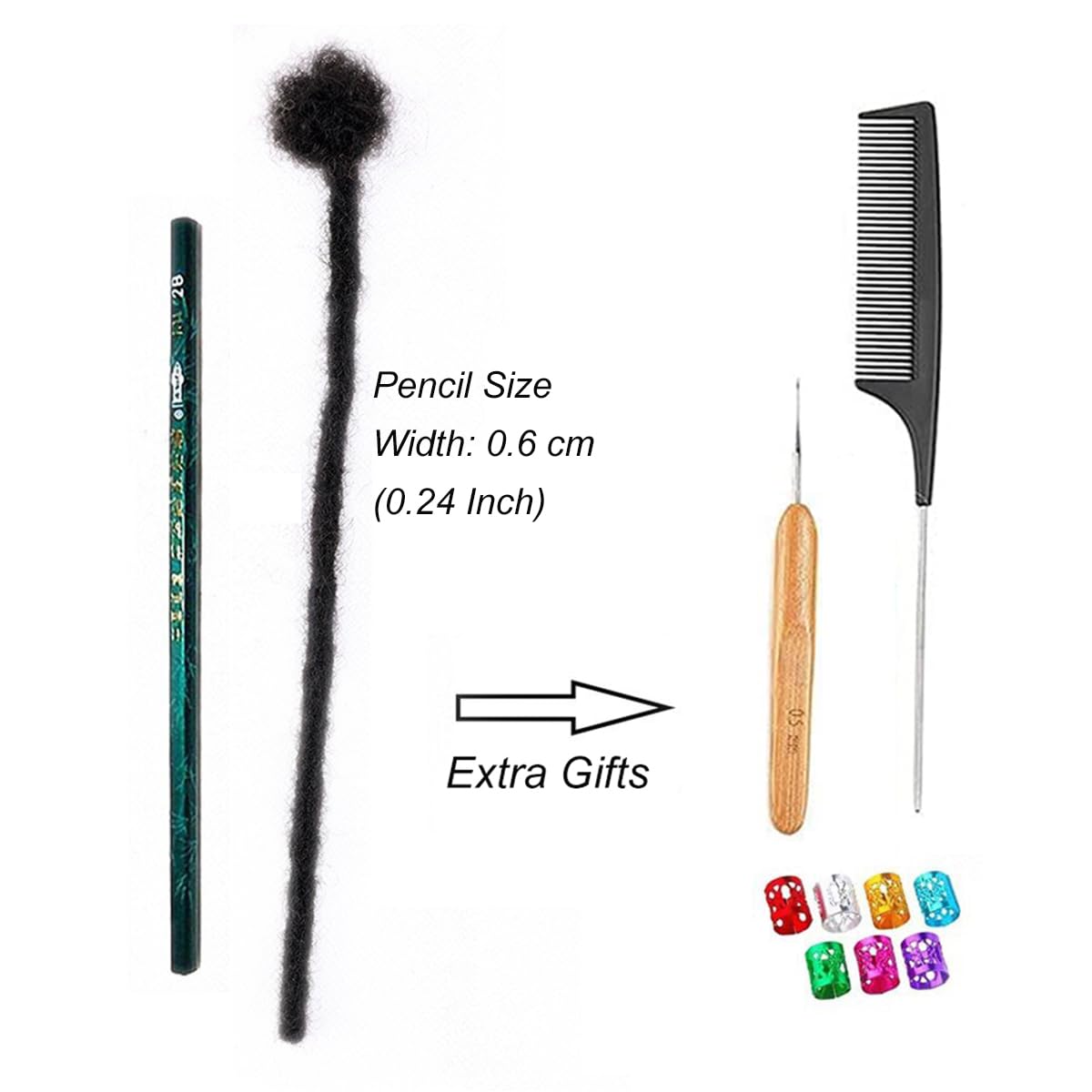 Human Hair Dreadlock Extensions - 0.6cm Thickness, 4 Inch, 60 Strands, Full Handmade, Natural Black | Dye & Bleach Friendly