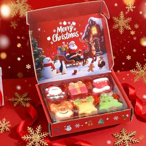 Christmas Bath Bombs for Kids & Women, Handmade Bath Bomb Gift Set of 12 Festive Shapes, Perfect Stocking Stuffers for Teen Girls & Boys, Skin Care Bathbombs as Christmas Gifts for Kids