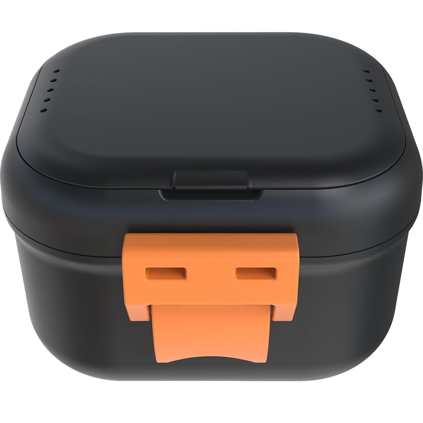 Leak Proof Denture Bath Cup - Portable Soaking Case with Strainer | Upgraded Storage Compartment (Black & Orange)