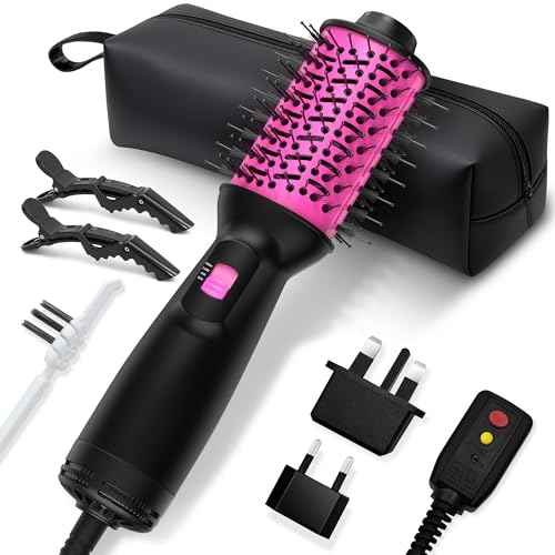 Dual Voltage Travel Hair Dryer Brush (100V-240V), 2 Inch Blow Dryer Brush, One Step Hot Air Brush with EU&UK Plug and Negative Ion Anti-frizz Styling Brush (9.8'')