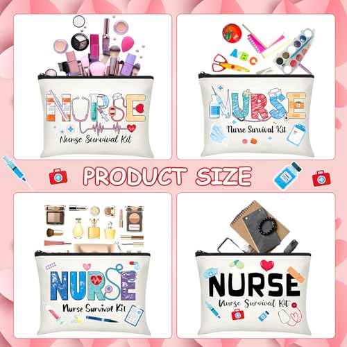 Photect 6 Pieces Nurse Makeup Bags Nurse Canvas Cosmetic Bag Survival Kit Travel Pouch Bag Gift for Women Girls Nurses School Practitioner Supplies(Beige)