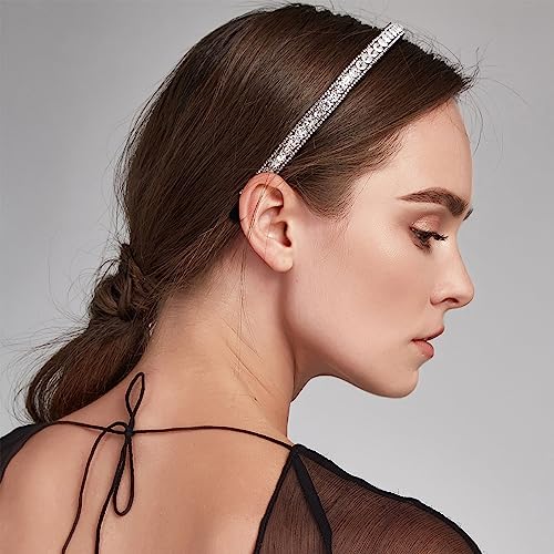 2 Pack Non-Slip Rhinestone Headbands for Women, Sparkling Crystal Hair Bands for Bridal Wedding, Bling Diamond Hair styling Clips Accessories for Girls- Black & White
