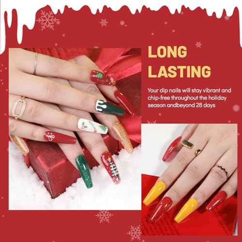 Aokitec Dip Powder Set, Advent Calendar 2025, 8 Christmas Colours for Nails, Red Glitter Green Dipping Set