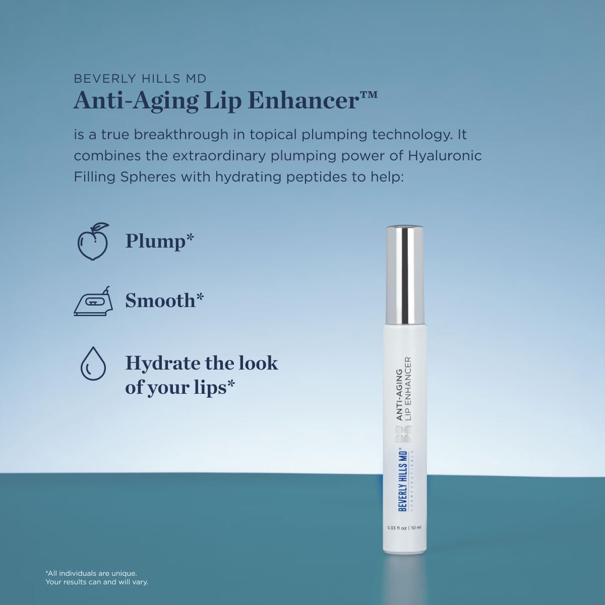 Beverly Hills MD Anti-Aging Lip Enhancer | Plumping Formula for Fuller, Hydrated Lips - Collagen, Hyaluronic Acid, Ceramides, Peptides