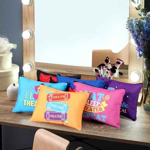 Reginary 12 Pcs Theater Makeup Bags Bulk Theater Gifts for Women Musical Broadway Cosmetic Bags Zipper Pouch Drama Comedy Tragedy Mask Gifts for Theatre Lovers Actors and Students