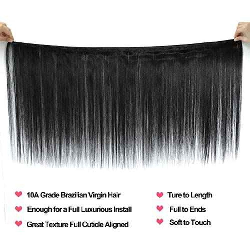 Straight Bundles Human Hair 18 20 22 Inch 3 Bundles 100% Unprocessed Brazilian Virgin Human Hair Straight Weave Bundles Natural Color