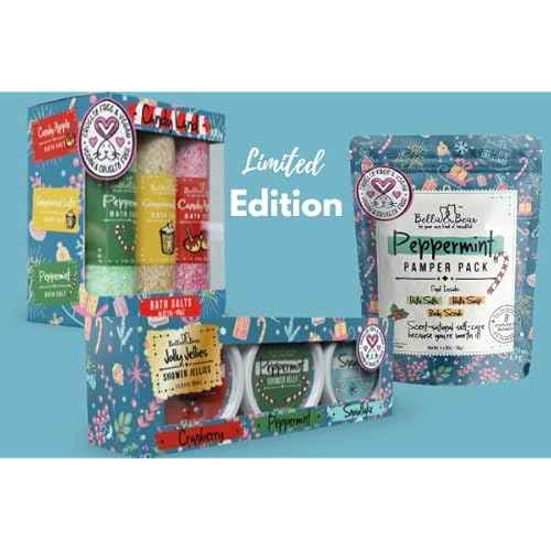 Bella and Bear Candy Land Bath Salts - Holiday Edition | Set of 6 Mini Bath Salts | Cruelty-Free & Vegan | Festive Scents Perfect Stocking Stuffer for Women, Teens, & Tweens