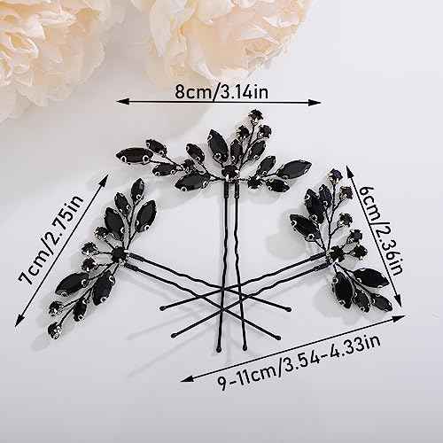 Teyglen 3pcs Rhinestone Hair Pins Set - Handmade Crystal Hair Pieces for Bride, Women, Girls (Lake Blue)