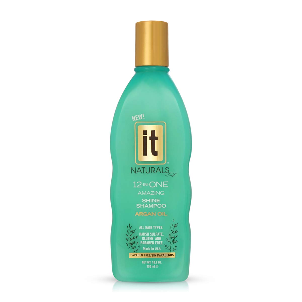 IT Naturals Argan Oil 12-In-One Amazing Shine Shampoo, 10.2oz - Repairs, Protects & Strengthen Hair Split Ends & Breakage - for All Hair Types - Moisturizing & Volumizing - Paraben Free