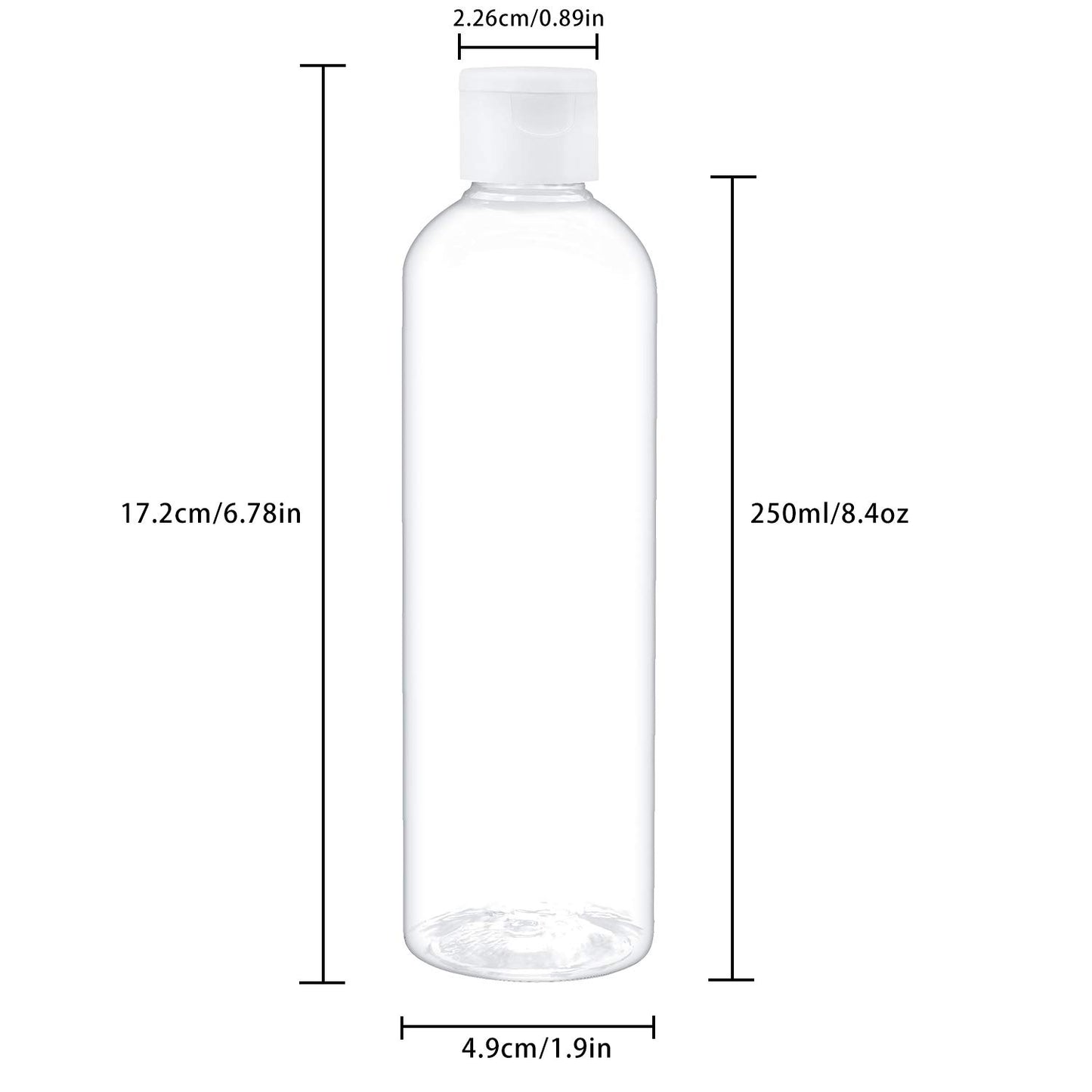 TRENDBOX 8oz/250ml Clear Bottles with Flip Cap Lid BPA-Free Travel Containers For Shampoos,Lotions and Massage Oils - 30 Pack