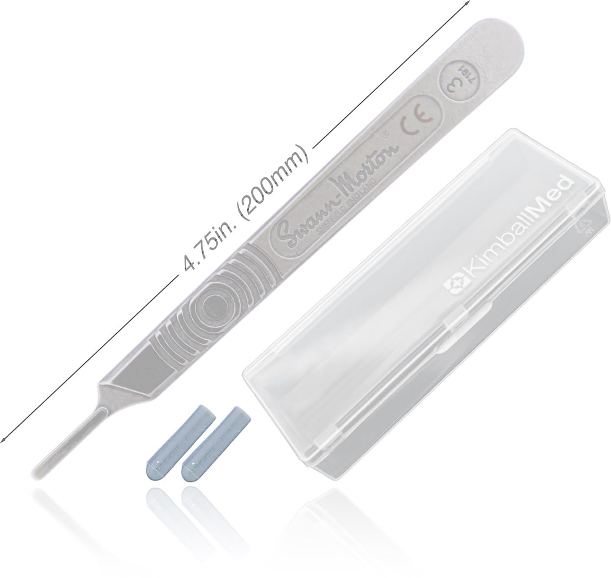 Kimball Med Scalpel Handle Swann Morton No 3 for blades 10, 10R, 11, 15, 15a Stainless Steel Blade Carry Case and 2 Scalple Handle Tip Protectors