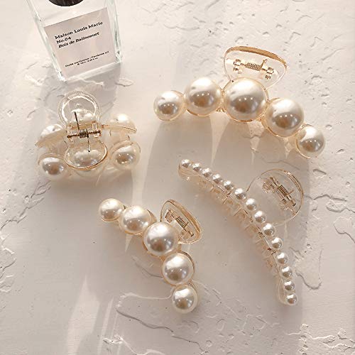 Hair Clips for Women,Large Pearl Hair Claw Clip Strong Hold No Slip,Banana Jaw Clip Barrettes,Elegant Hair Barrette Accessories Birthday Thanksgiving Christmas Gift for Girl Styling Thick Thin(4 PCS)
