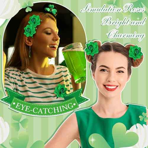 Batiyeer 24 Pcs Flower Hair Clips Rose Brooch Floral Hairpins 2.8" Flowers Hair Clips Headpieces Accessories for Flamenco Dancer Women Bridal Bridesmaid Wedding Halloween Christmas Party(Green)