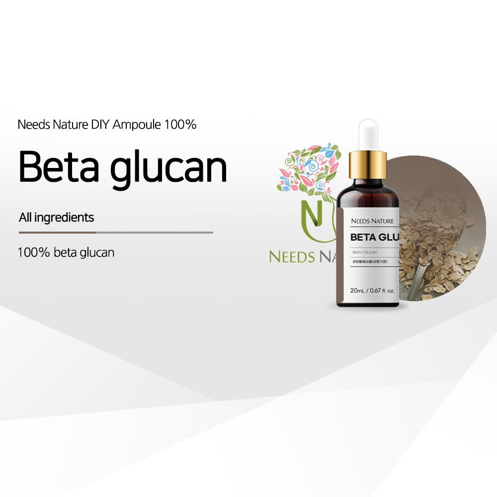 Beta-Glucan 100% Facial Serum for Face – NEEDS NATURE DIY Booster | Deep Hydration & Barrier Repair | Korean Skincare for Dry, Sensitive, or Damaged Skin | 20ml
