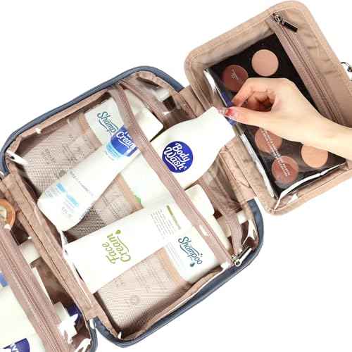 NISHEL Hanging Travel Toiletry Bag, Visible Makeup Organizer, Cosmetic Case for Journey Accessories, Bathroom Shower, Aegean-Blue