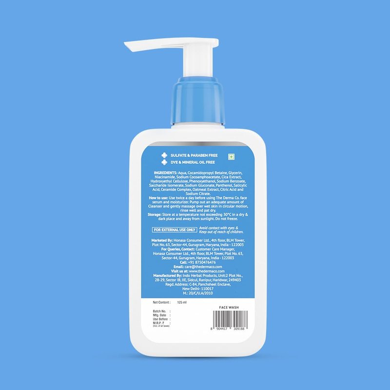 The Derma Co 2% Niacinamide Oily Skin Cleanser for Sensitive, Oily & Combination Skin 125 ml Non-Irritant Soap-Free Non-Drying Gently Cleanses Makeup With 0.1% ww Salicylic Acid