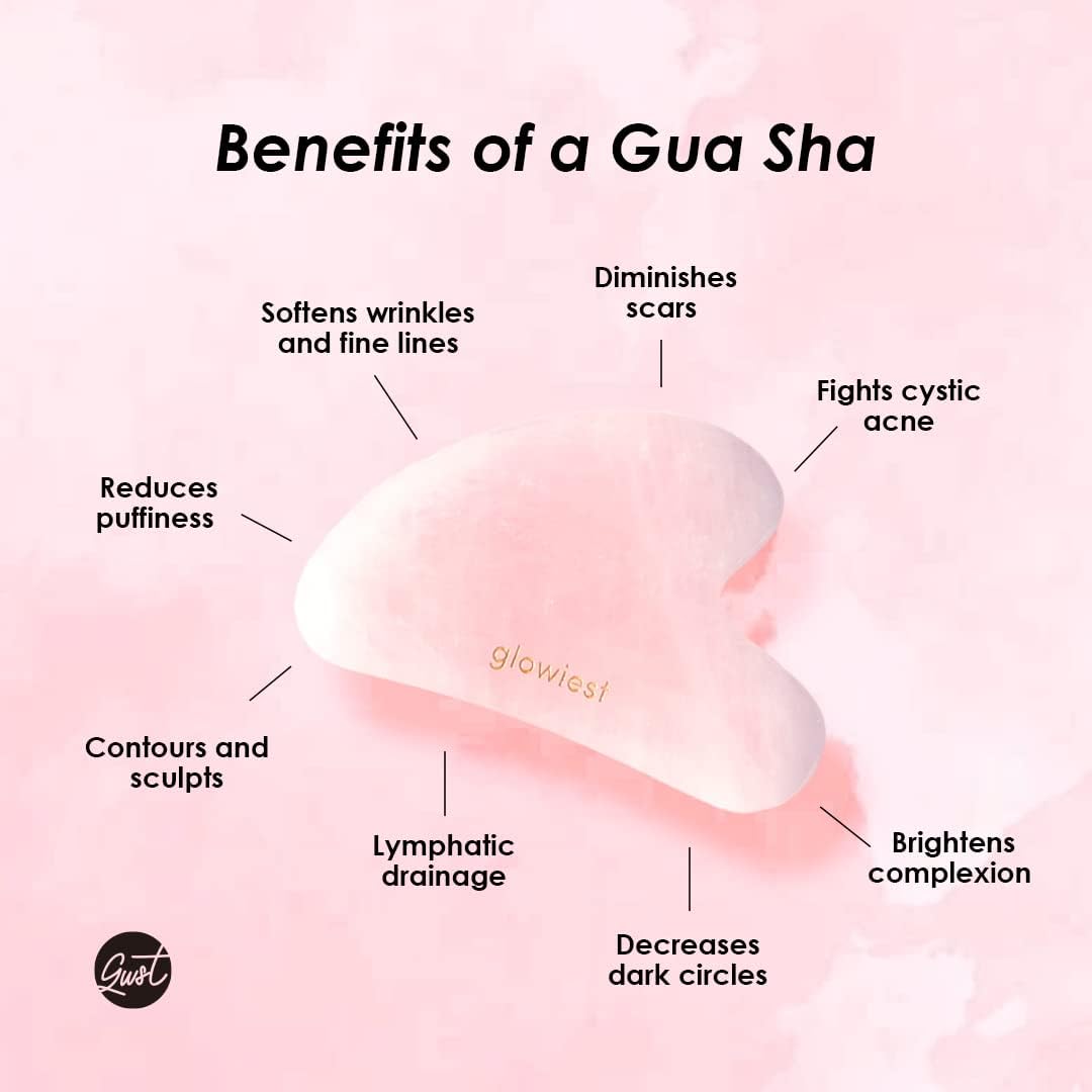 [glowiest] Rose Quartz Gua Sha for Face and Body: 100% Natural Rose Quartz | Lymphatic Drainage | Improving Fine Lines and Wrinkles - Muscle Relaxing
