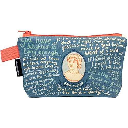 The Unemployed Philosophers Guild Jane Austen Bag - 9" Canvas Zipper Romance Themed Pouch for Pencils, Tools, Cosmetics, Toiletries and More