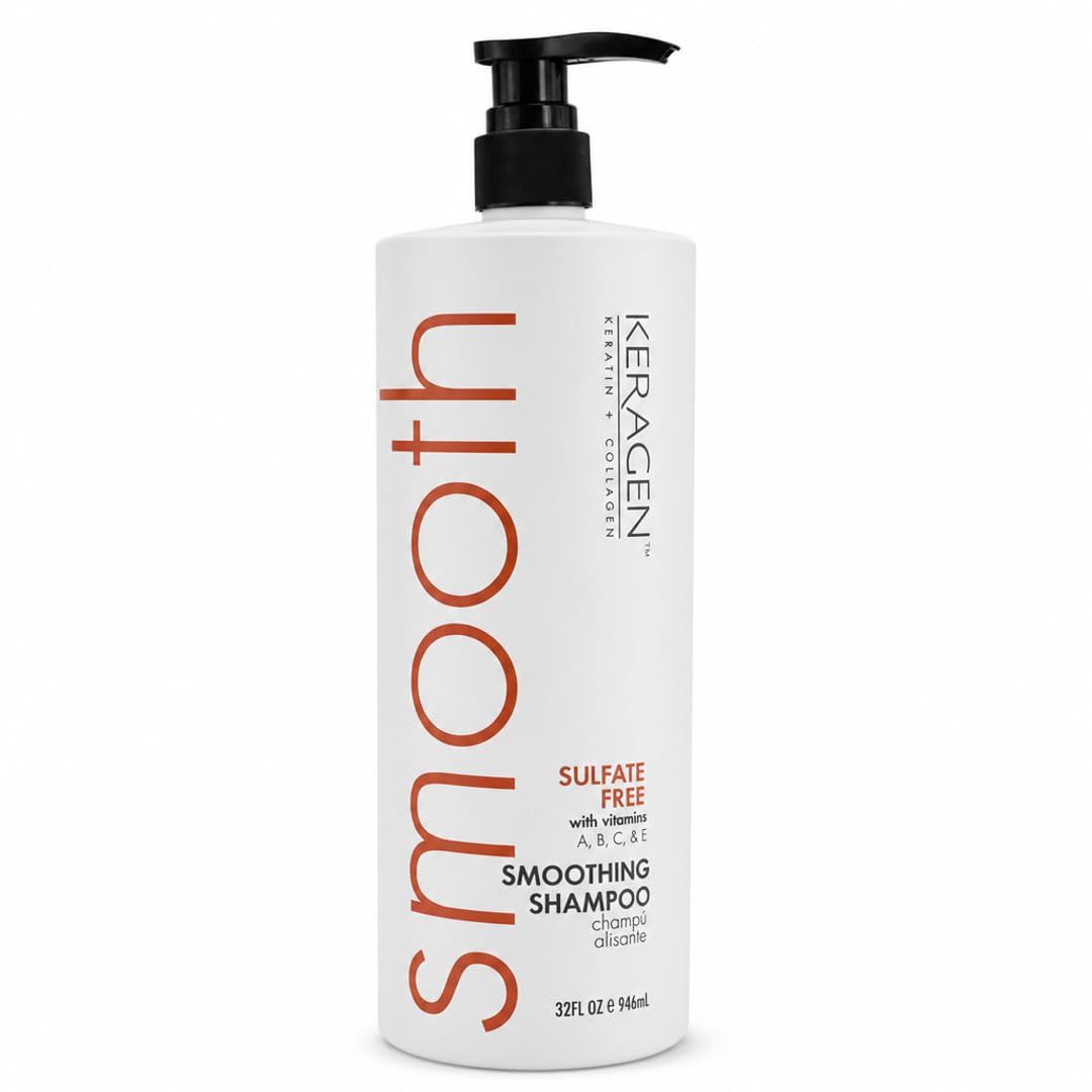 KERAGEN Smoothing Keratin Shampoo - Sulfate-Free, Paraben-Free Cleanser for Color-Treated Hair | 32 oz | Frizz Control & Cuticle Repair