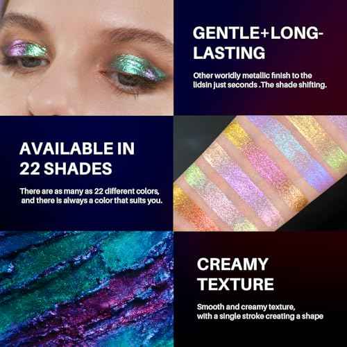 CHARMACY 3 Pcs Multichrome Glitter Liquid Eyeshadow, Chameleon Shifting Color, Holographic Metallic Eyeshadow, Long-Lasting Wear, Vegan Eye Topper for Party, Daily Makeup (#303)