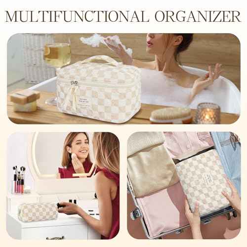 3Pcs Travel Makeup Bag Organizer, Toiletry Bag for Women, Cosmetic Bags for Women Travel Set, Cute Makeup Bags, Quilted Cosmetic Bag, Women's Quilted Toiletry Bag Storage