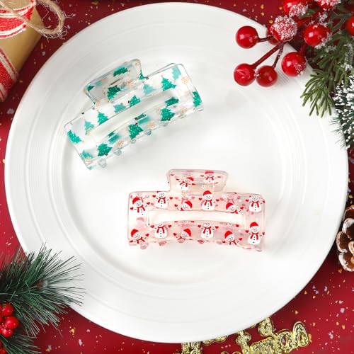 Christmas Hair Clips Claw Shaped Snowman Santa Claus Snowflake Christmas Tree Design Hair Accessories Transparent Cartoon Hair Clips Women Red Green Gold Claw
