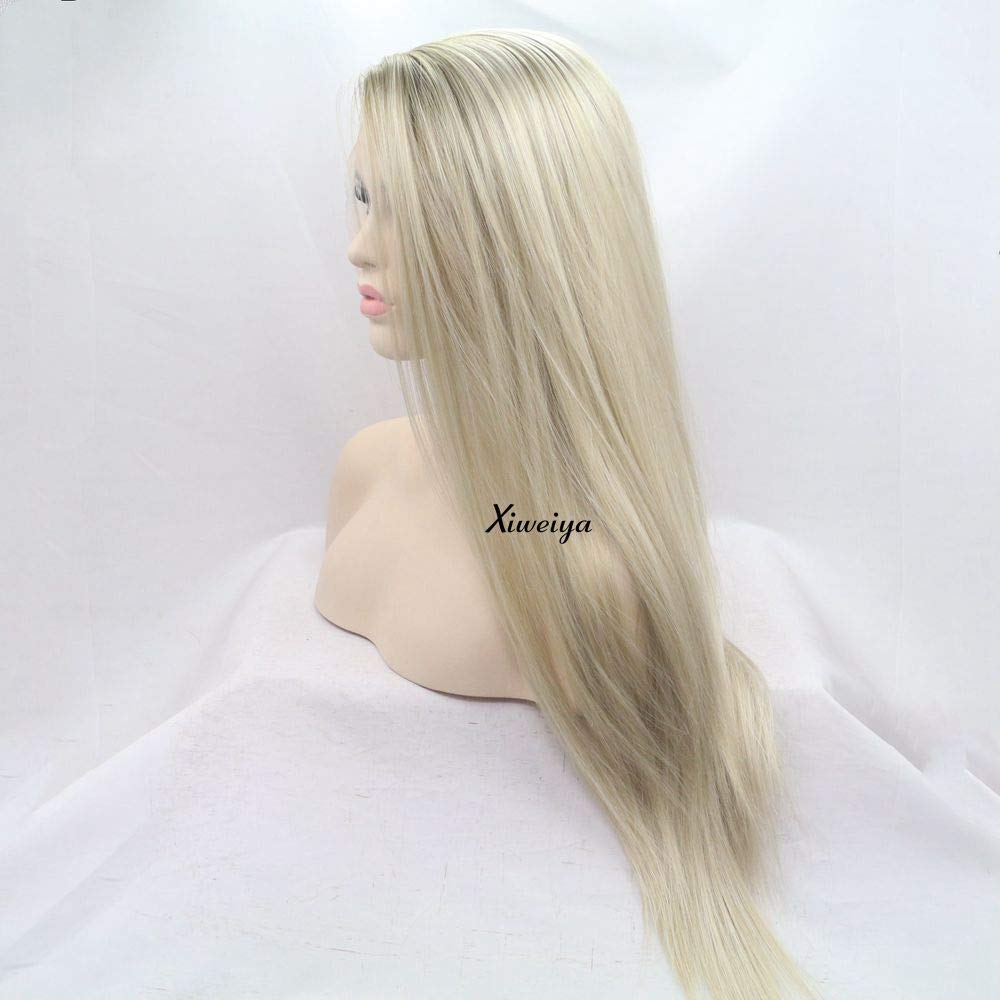 xiweiya Natural Straight Hair Light Blonde Ombre Brown Color Side Part Synthetic Lace Front Wigs For Women Heat Resistant Fiber Replacement Wig Cosplay Hair