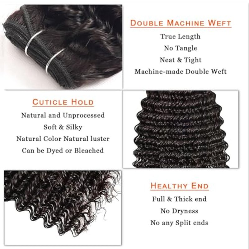 12A Deep Wave Human Hair Bundles Deep Curly Bundles Human Hair 100% Unprocessed 1 Bundle Brazilian Virgin Human Hair Extensions Quick Weave Natural Black Color (deep bundles, 20)