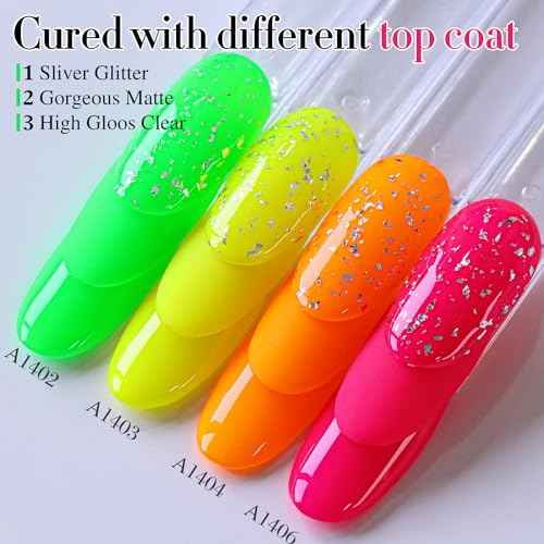 Double Rhythm Gel Nail Polish Set of 6 Colors Baby Light Pastel Milky Nail Polish Starter Kit Art DIY Salon Home (Neon Yellow Green Orange Blue Purple Pink,Kit 34)